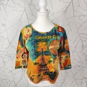 Take Two VTG Colorful All Over Print Eiffel Tower Y2K Boxy Top